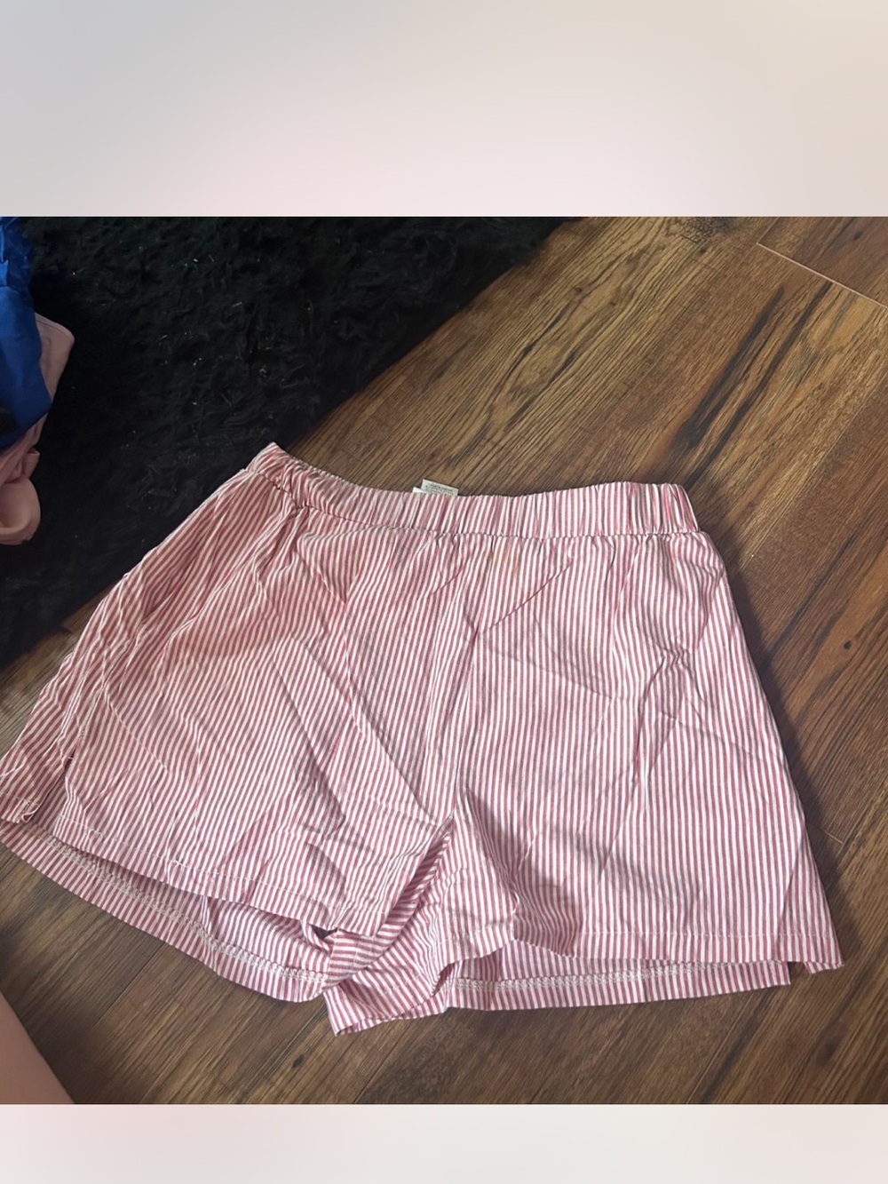 SHEIN Pink and White Striped Elastic Waist Shorts